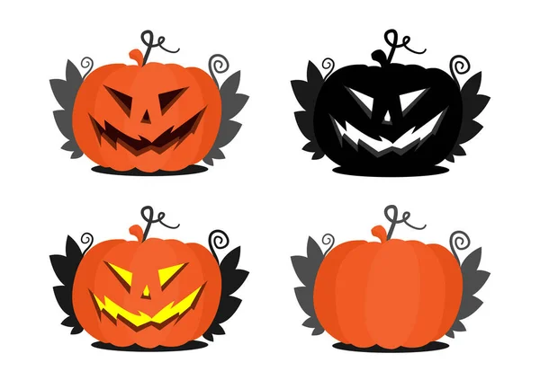 Set van verschillende Halloween pompoenen. Herfst pompoenen met en zonder gezicht. Jack 's hoofd is silhouet en gekleurd. — Stockvector