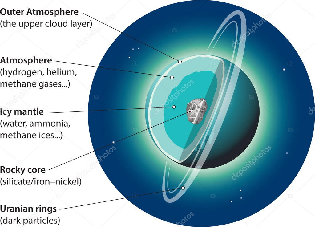 Vector illustration of Uranus basic internal structure.