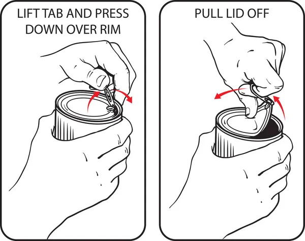 プルタブで缶を開く方法を示すベクトル図 — ストックベクタ