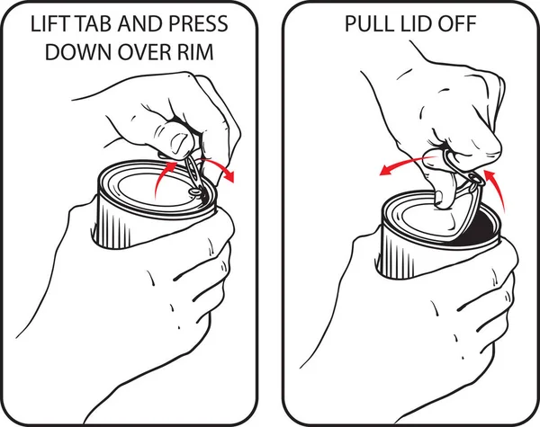 Ilustración Vectorial Que Muestra Cómo Abrir Una Lata Con Lengüeta — Vector de stock