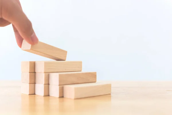 Hand Ordna Trä Block Stapling Som Steg Trappa Koncept För — Stockfoto