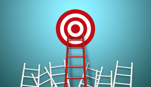 Выделяться из толпы и думать различные творческие идеи концепции. Самая длинная красная цветовая лестница и нацеленная высоко к цели