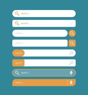 Web sitesi veya web sayfası kullanıcı arayüzü (UI) ögeleri için arama çubuğu tasarımı. Vektör illüstrasyonu