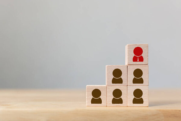 Human resource and talent management and recruitment business concept, Wooden cube block on top staircase