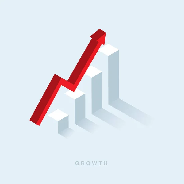 Wachstum Oder Steigerung Des Designkonzepts Diagrammbalken Aufwachsen Und Roter Pfeil — Stockvektor