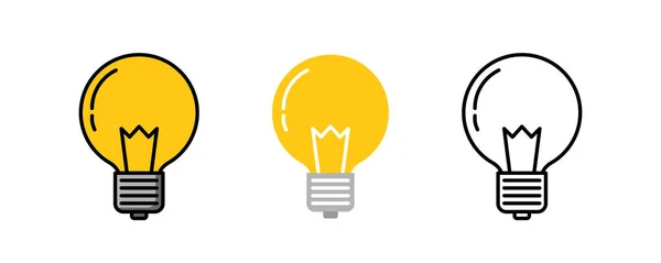 Light Bulb Logo Icon Three Design Color Line Flat Lay — Stock Vector