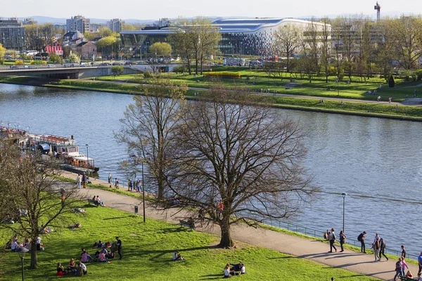 Krakow Pologne Avril 2018 Boulevards Sur Rivière Wisla Zone Loisirs — Photo