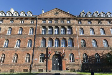 Gdansk, Polonya - 6 Haziran 2018: Eski bina Polonya Postane Gdansk. Savunma, Polonya Postane, 1 Eylül 1939 Polonya işgali bir parçası olarak Avrupa'nın Dünya Savaşı'nın ilk hareketlerden biri yapıldı.