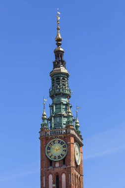 14. yüzyıl Gdansk Main Town Hall, Royal Route, saat kulesi, Gdansk, Polonya