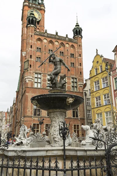 Gdańsk Czerwca 2018 Xvii Wieku Neptuna Fontanna Pomnik Przy Ulicy — Zdjęcie stockowe