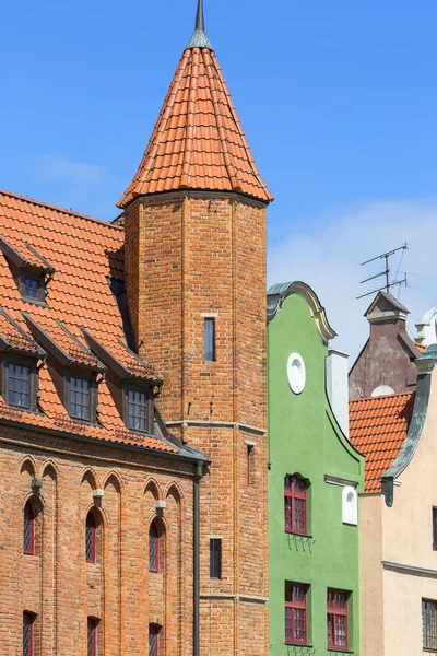 Old Colorful Townhouses Long Embankment Street Boulevards Motlawa River Gdansk — Stock Photo, Image