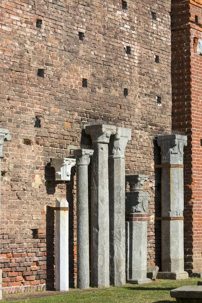 15E Eeuw Sforza Kasteel Castello Sforzesco Oude Kolommen Binnenplaats Milan — Stockfoto