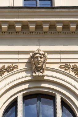 Juliusz Slowacki Tiyatrosu, 19. yüzyıl eklektik binası, cephe detayları, Krakow, Polonya