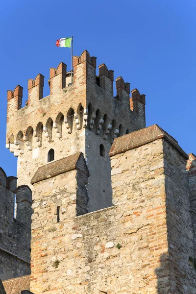 13th-century medieval stone Scaliger Castle (Castello Scaligero) on Lake Garda, province of Brescia, Sirmione, Italy