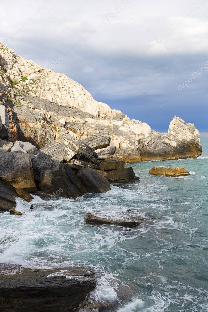 View on Byron Grotto in the Bay of Poets, Portovenere, Italian Riviera, Italy