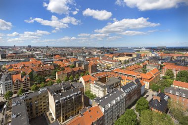 Bizim Kurtarıcı Kilisesi, Kopenhag, Danimarka spiral kule şehir hava görünümü