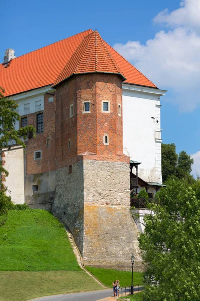 ポーランド サンドミエルツ 2020年7月10日 カジミェシュ3世によってヴィスワ川の斜面に建てられた中世のサンドミエルツ王城 クルザ ストッカ 編の足 と呼ばれるゴシック様式の塔 — ストック写真