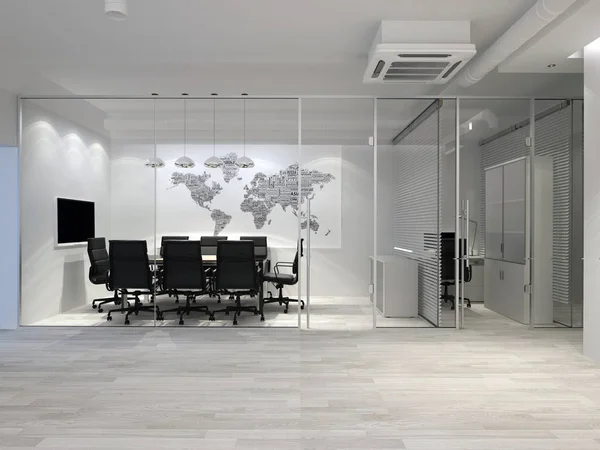 Interior de oficina moderno blanco. Sala de reuniones. Renderizado 3D . — Foto de Stock