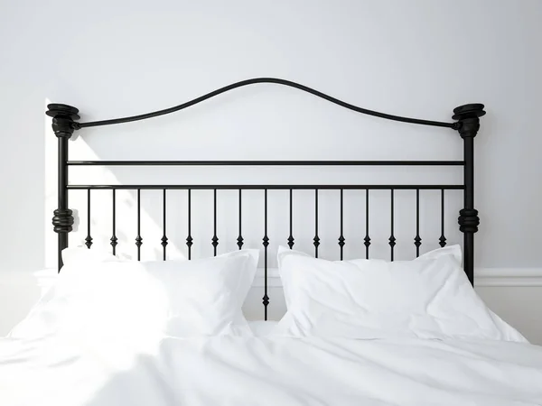 Szczyt łóżka z kutego żelaza. Podwójne łóżko. ilustracja 3D Obraz Stockowy