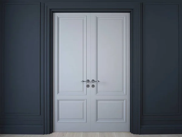 3D illustration. Dark wall with panelling and double doors — Stock Photo, Image