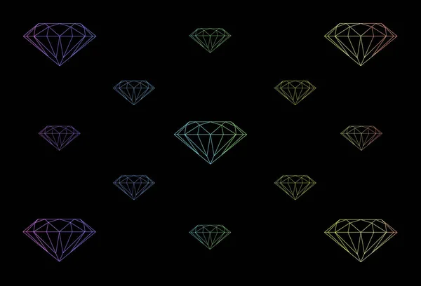 Illustration: image of diamonds gradient on a black background, isolates. Multicolored bright pastel diamonds, neon effect.