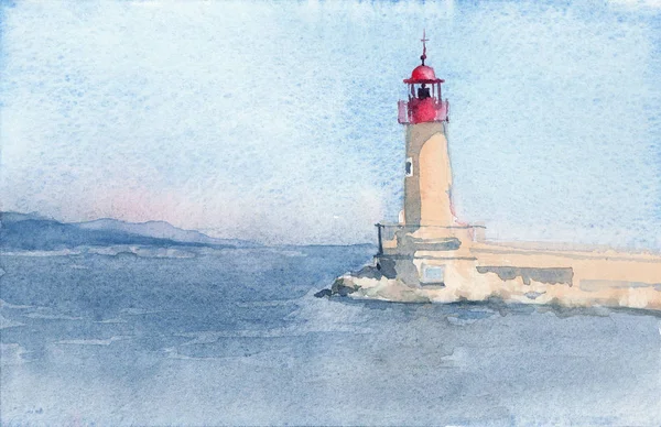 Vuurtoren Van Saint Tropez Hand Getekende Aquarel Schets Illustratie — Stockfoto