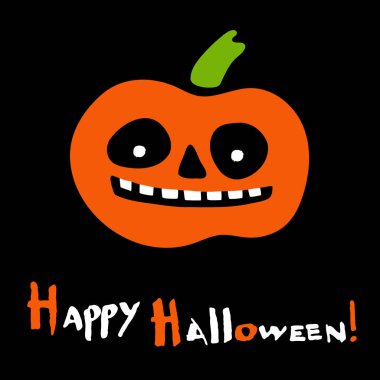 Siyah bir arka plan üzerinde stilize balkabağı. Mutlu Cadılar Bayramı kartı. Vektör çizim.