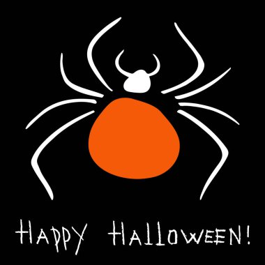 Siyah bir arka plan üzerinde stilize örümcek. Mutlu Cadılar Bayramı kartı. Vektör çizim.