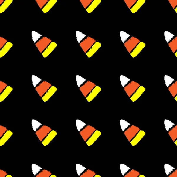 Stylized Seamless Pattern Candy Corn Black Background Vector Illustration — Stock Vector