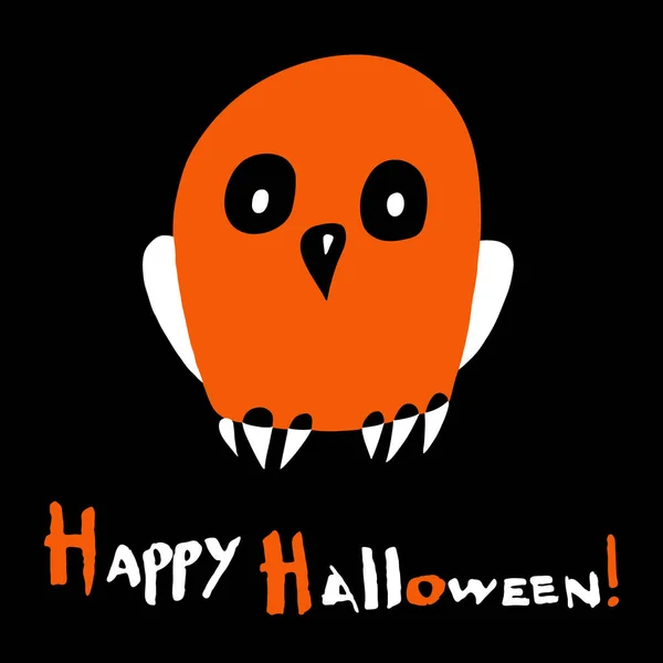 Búho Estilizado Sobre Fondo Negro Feliz Tarjeta Halloween Ilustración Vectorial — Vector de stock