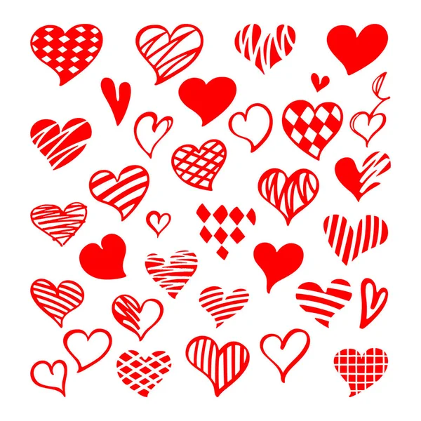 Stylizované kreslené sada červené srdce. Svatého Valentýna. Vektorové ilustrace. — Stockový vektor