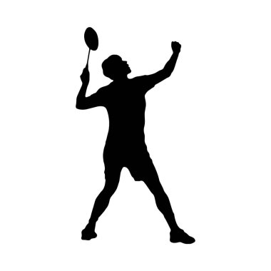 Badminton 'da. Tepeden çekim yapan bir adamın silüeti. Spor koleksiyonunun vektör illüstrasyonu.