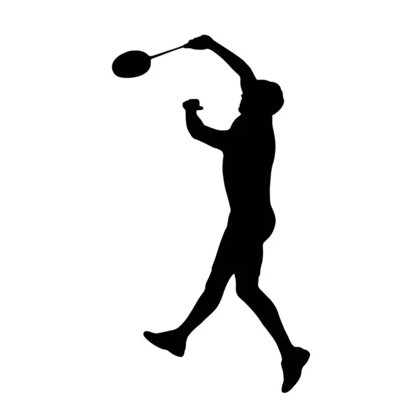 Een Badminton Silhouet Van Een Man Die Een Sprong Stok — Stockvector