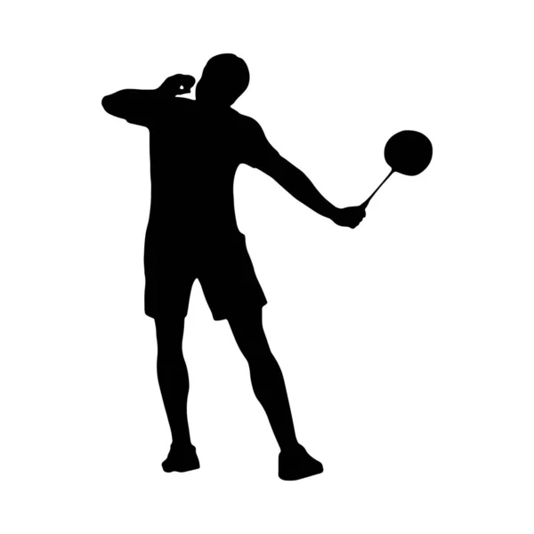 Бадминтон Силуэт Человека Выполняющего Подачу Вперед Векторная Иллюстрация Спортивной Коллекции — стоковый вектор