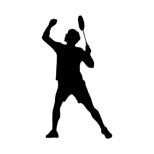 Badminton Silhouette Man Performing Overhead Forehand Shot Vector Illustration Sports — Stock Vector