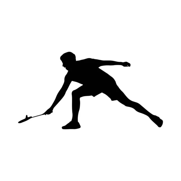 Badminton Sylwetka Mężczyzny Wykonującego Strzał Siatkę Wektor Ilustracji Kolekcji Sportowej — Wektor stockowy