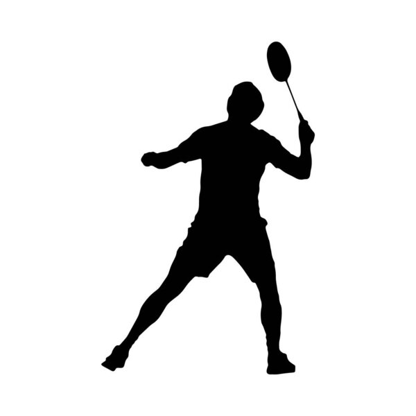 Badminton. Silhouette of a man preparing for an overhead forehand shot. Vector illustration of sports collection.