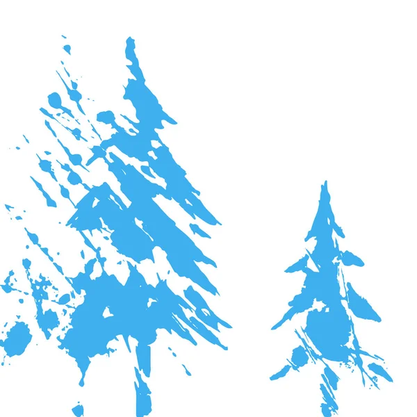 Trois sapins de Noël bleus. Carte noire et blanche. Collection de symboles d'hiver. Illustration vectorielle. — Image vectorielle