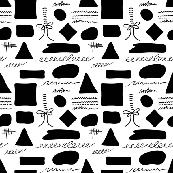 Black and white seamless pattern of spots and lines. Template for stickers, backgrounds, banners, frames and card. Vector illustration. — Stock Vector