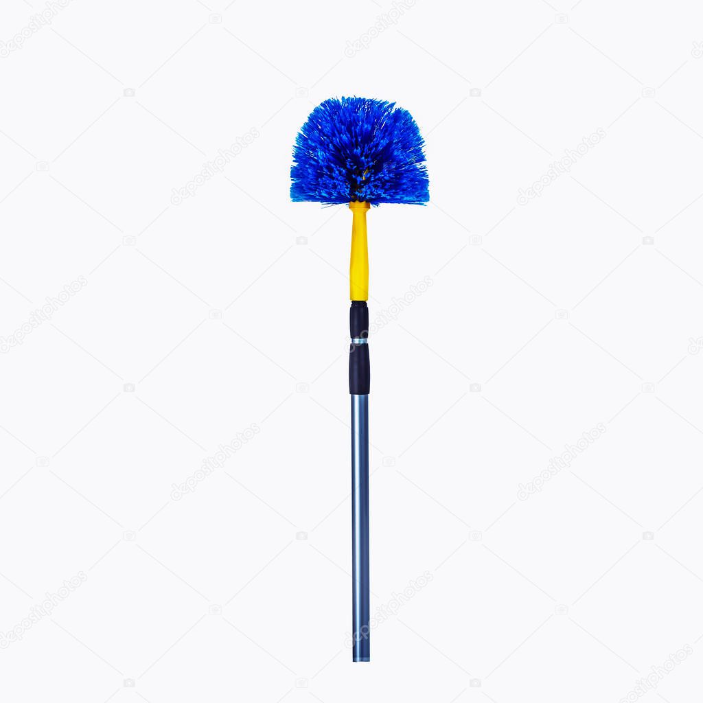 TELESCOPIC EXTENDABLE SPIDER WEB SWEEPER - BLUE AND YELLOW.