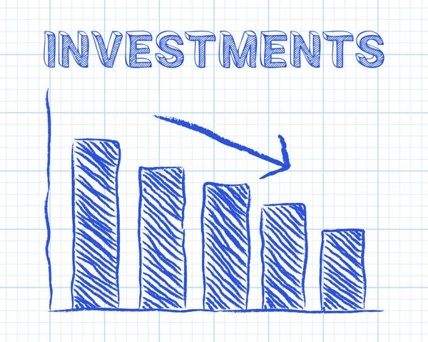 Gráfico Decrescente Palavra Investimentos Papel Gráfico Backgroun — Vetor de Stock