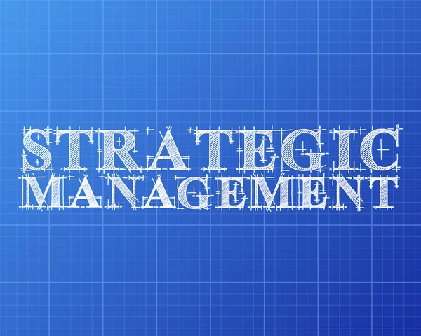 Strategic Management Text Hand Drawn Blueprint Backgroun — Stock Vector