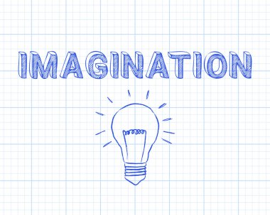 Çizilmiş hayal işaret ve ampul üzerinde milimetrik Kağıt adam