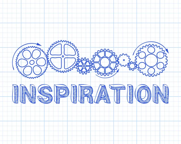 Inspiration Text Gear Wheels Hand Drawn Graph Paper Backgroun — Stock Vector