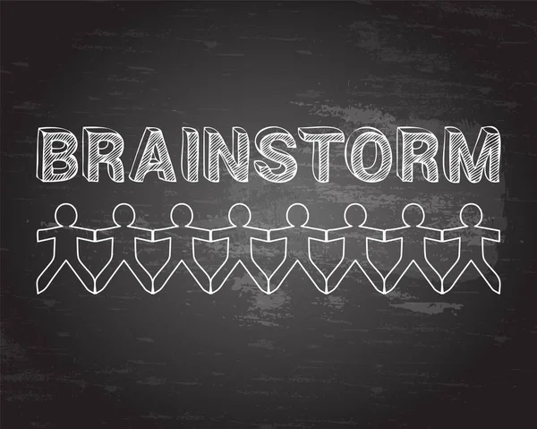 Metin Elle Kağıt Insanlarla Blackboard Adam Üzerinde Çizilmiş Beyin Fırtınası — Stok Vektör