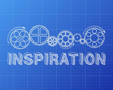 Dişli tekerlekleri elle blueprint adam üzerinde çizilmiş metinle ilham