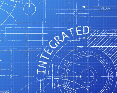 Integrated text with gear wheels hand drawn on blueprint technical drawing backgroun clipart