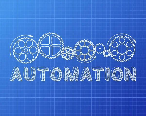 Texte Automatisation Avec Roues Dentées Dessiné Main Sur Backgroun Plan — Image vectorielle