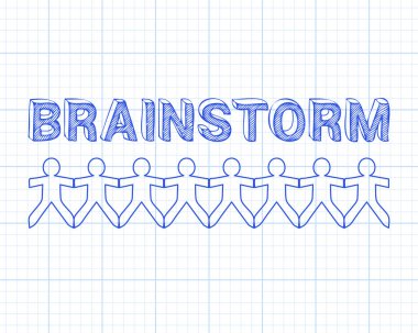 Metin elle kağıt insanlarla çizilmiş grafik kağıdı adam üzerinde beyin fırtınası