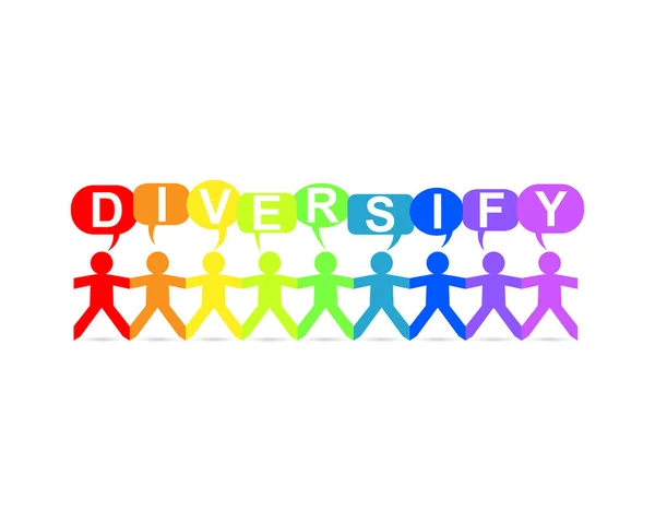 Diversify Word Speech Bubbles Cut Out Paper People Chain Rainbow — Stock Vector